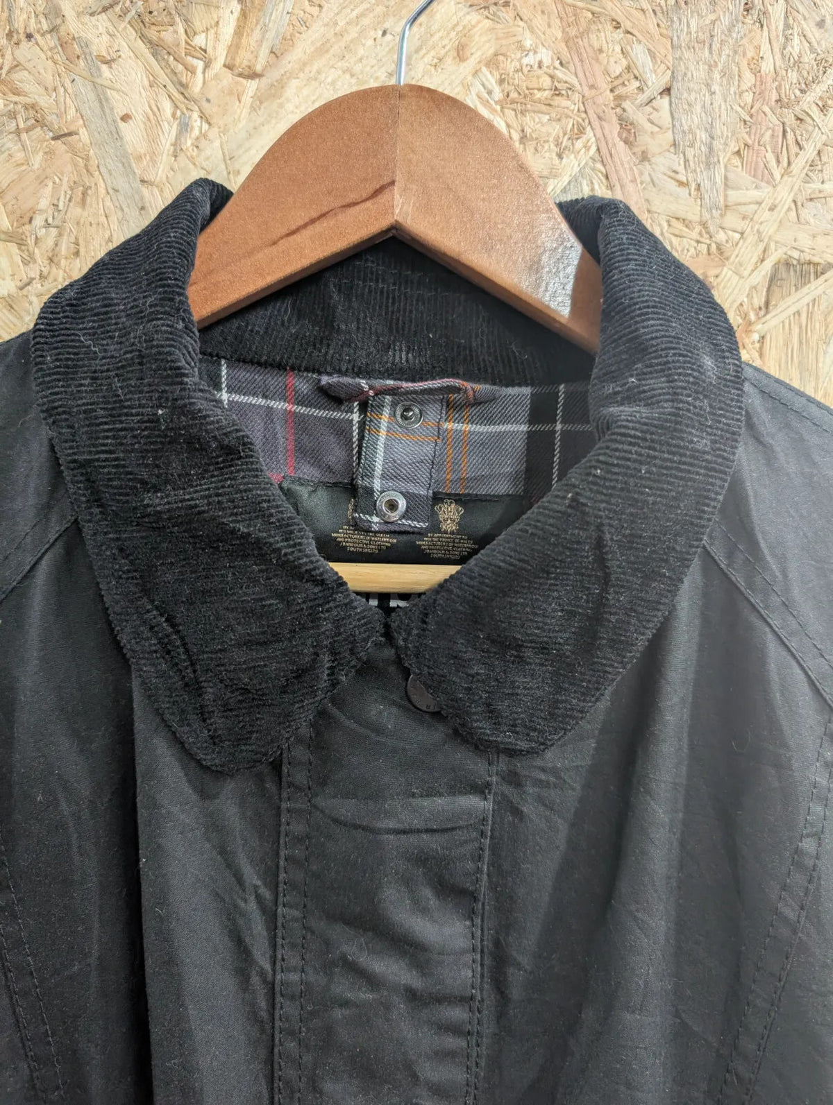 Barbour Beadnell Wax Jacket Womens Size UK 20 Black Cotton Tartan Cord Collar
