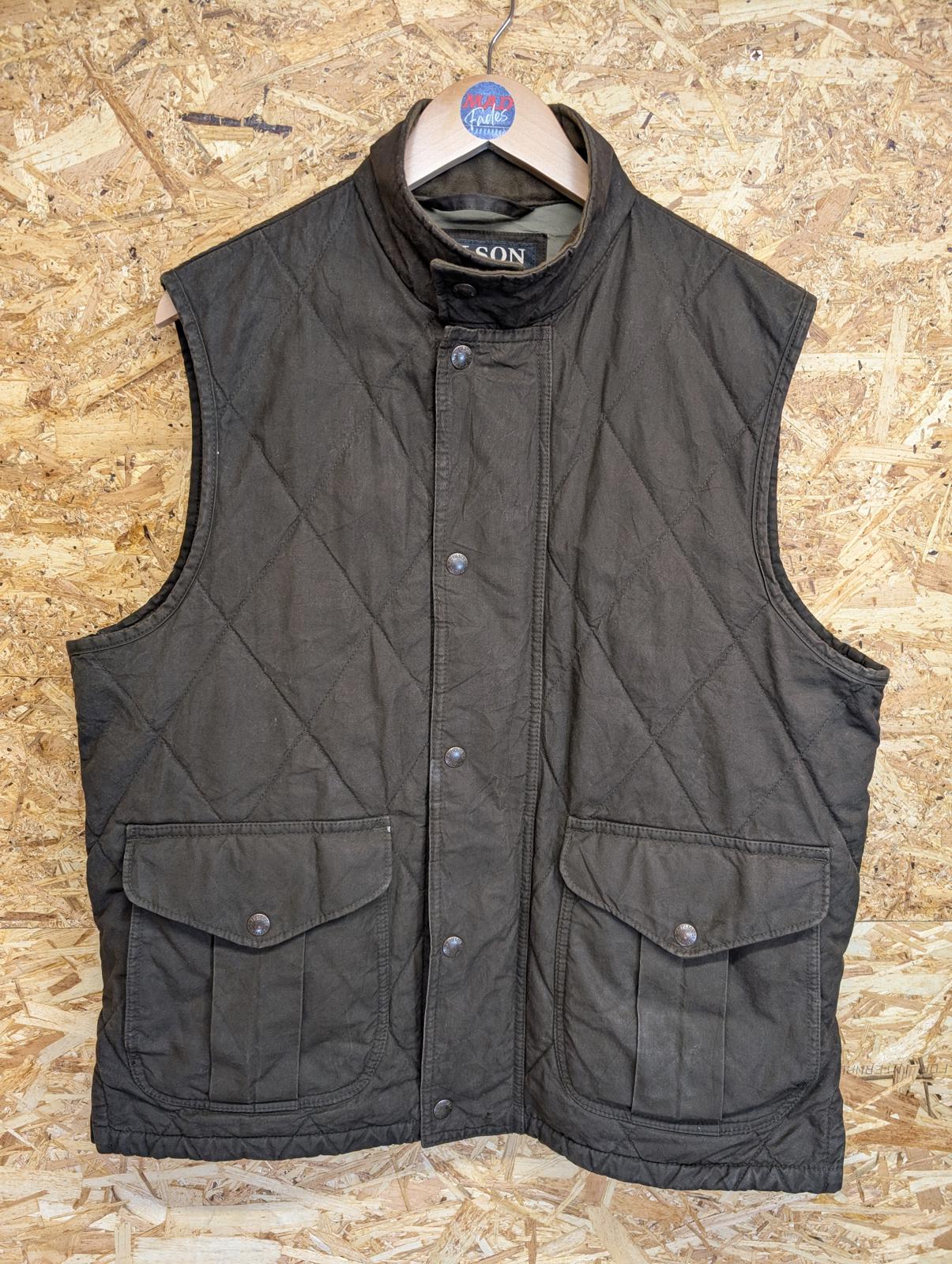 Filson Polson Vest Brown Size Medium Padded Quilted Oiled Gilet Body Warmer
