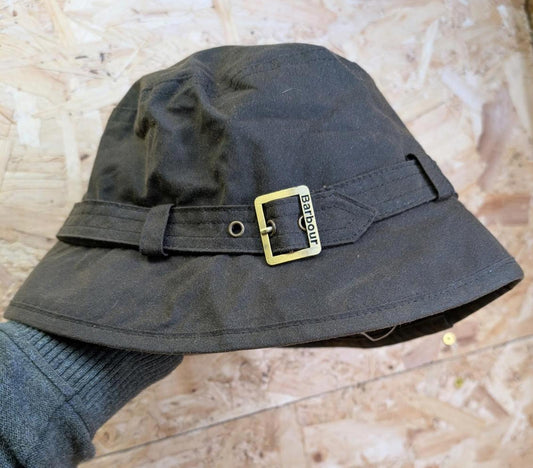 Barbour Casual Wax Bucket Hat Medium Khaki Green Cotton Check Lined