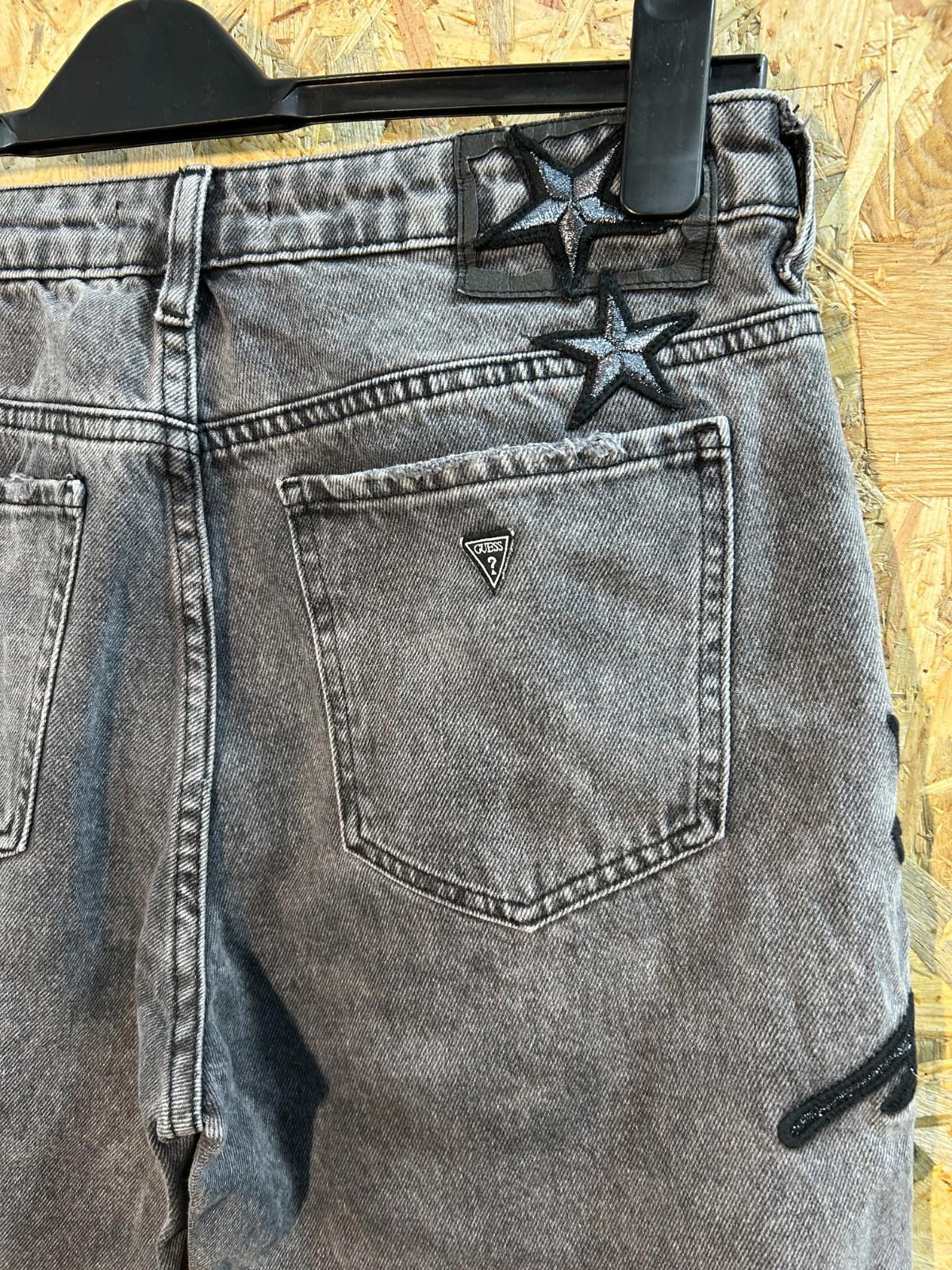 Guess 90s Jeans W30 L29 12 High Rise Flower Embroidered Black Distressed