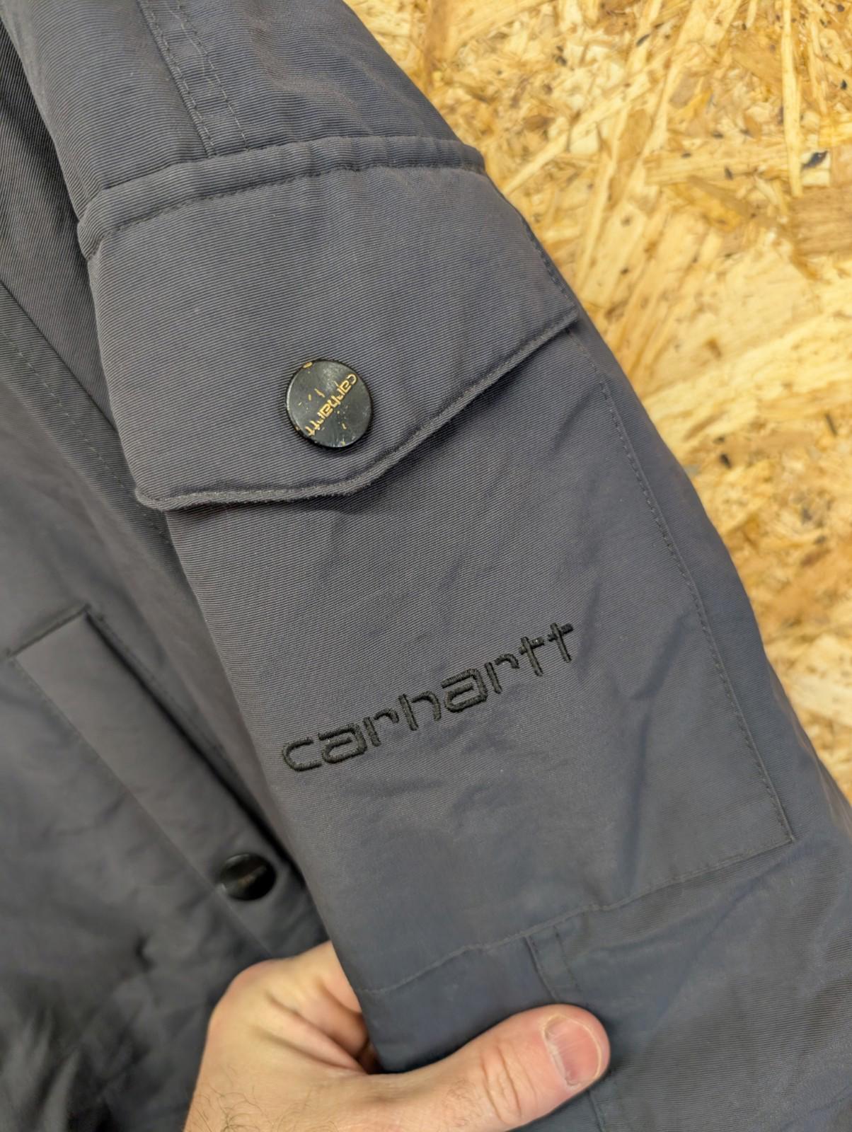 Carhartt WIP Anchorage Parka Coat Medium Men Hooded Warm Winter Charcoal Black