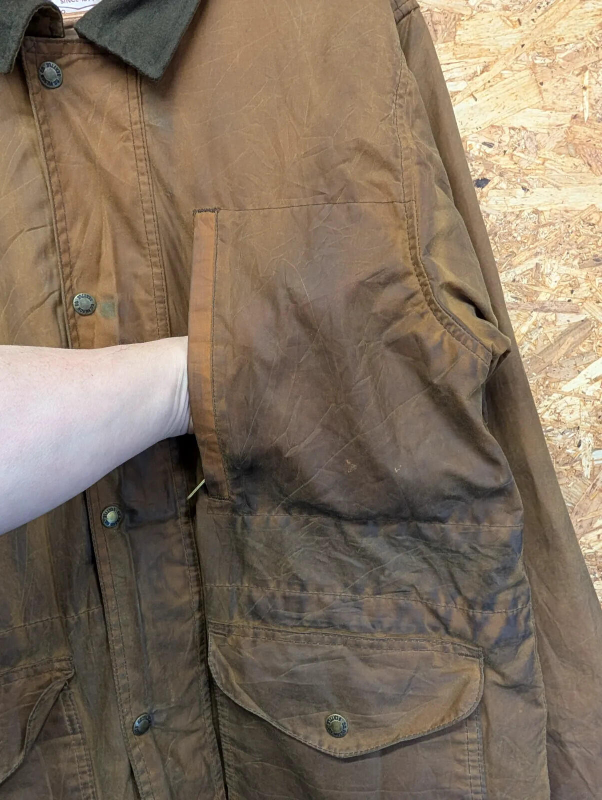 Filson Cover Cloth Mile Marker Coat Mens Large 10023 Waxed Field Jacket Brown