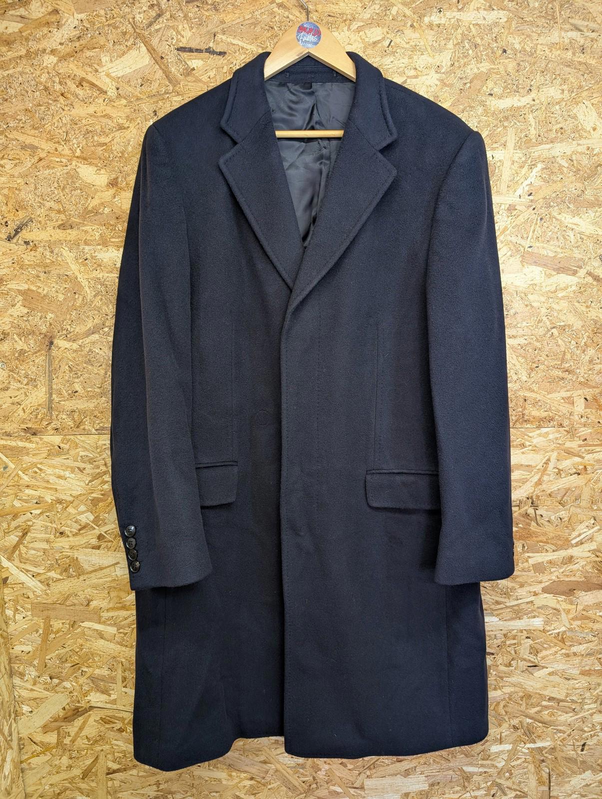Jaguar Overcoat Mens 42R Large Classic 100% Cashmere Long Navy Blue Winter Coat