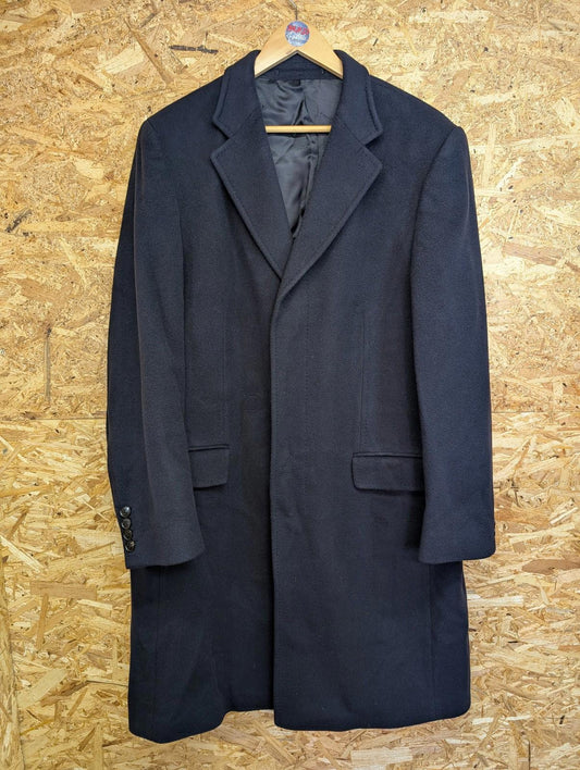 Jaguar Overcoat Mens 42R Large Classic 100% Cashmere Long Navy Blue Winter Coat