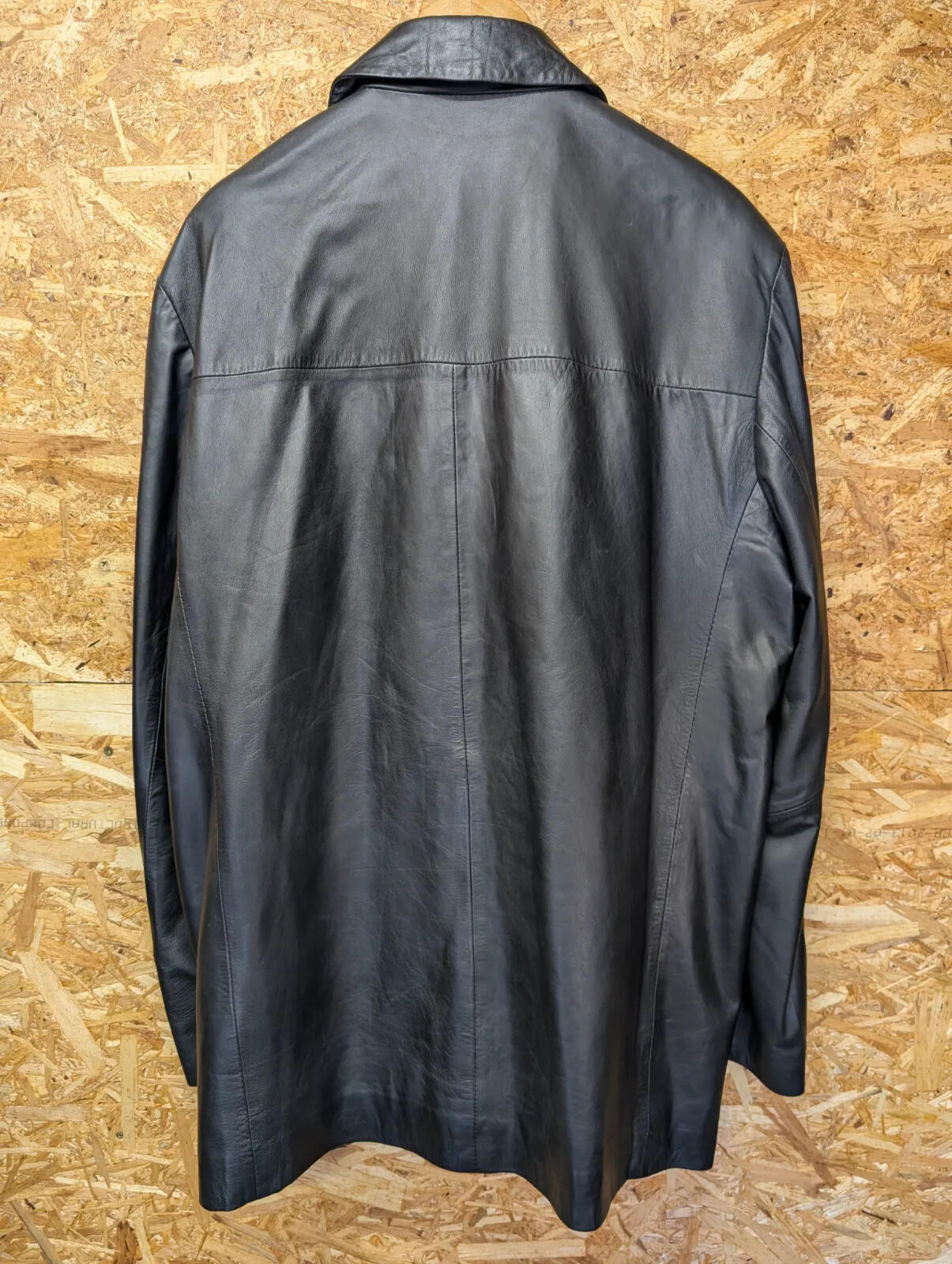 Helium Soft Leather Jacket Mens 3XL Black Button Up Long Blazer Y2K Vintage