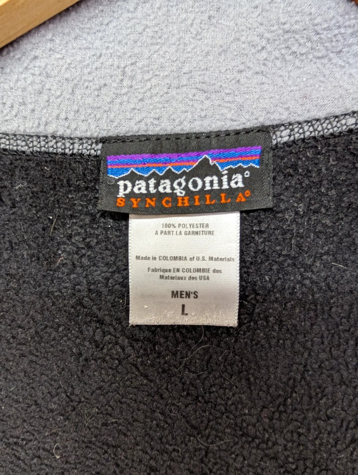 Patagonia Synchilla Fleece Vest Mens Large Black Full Zip Hiking Walking Gilet