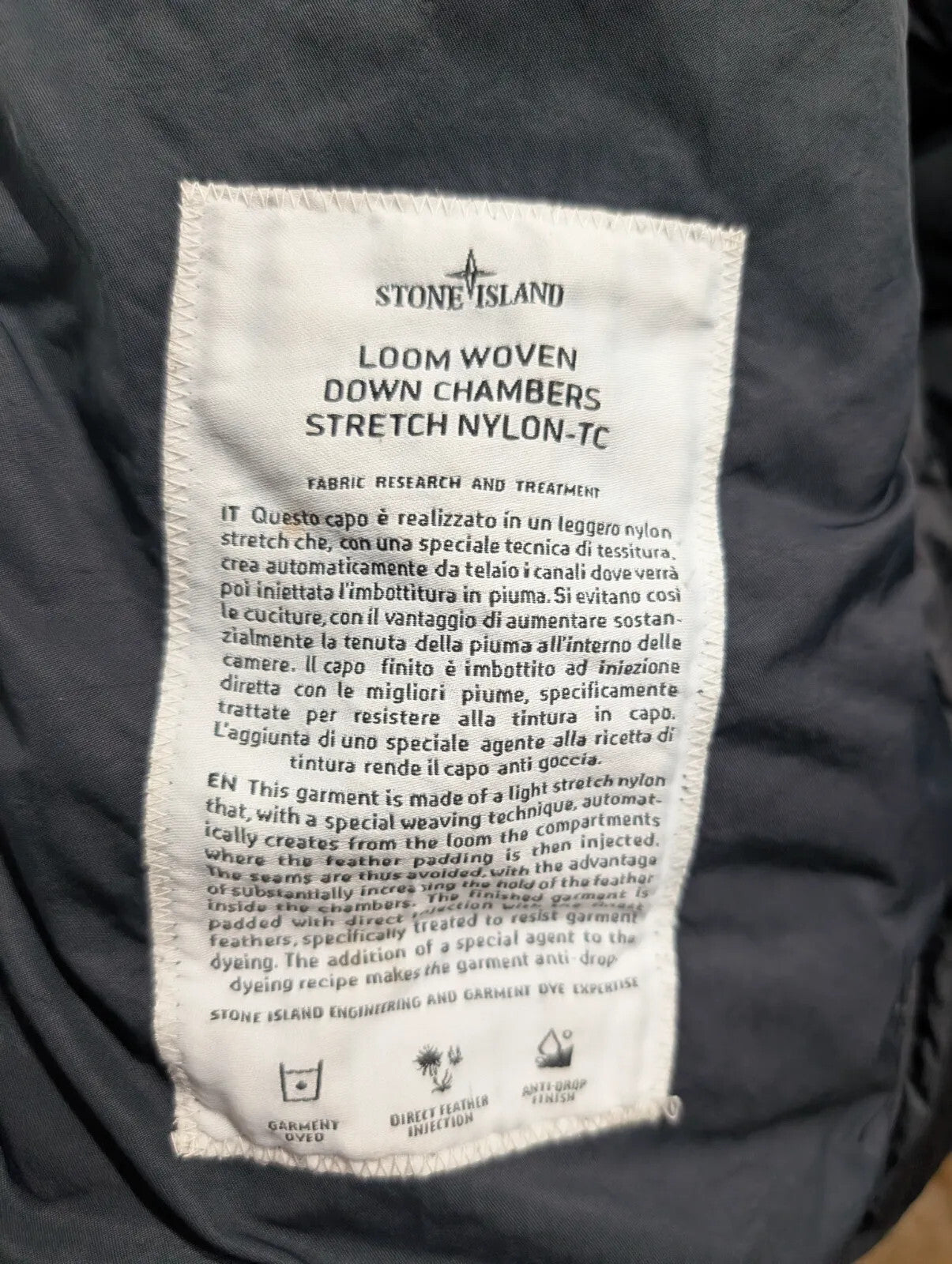 Stone Island Puffer Jacket Men Small Black Hood Loom Woven Down Chamber Stretch