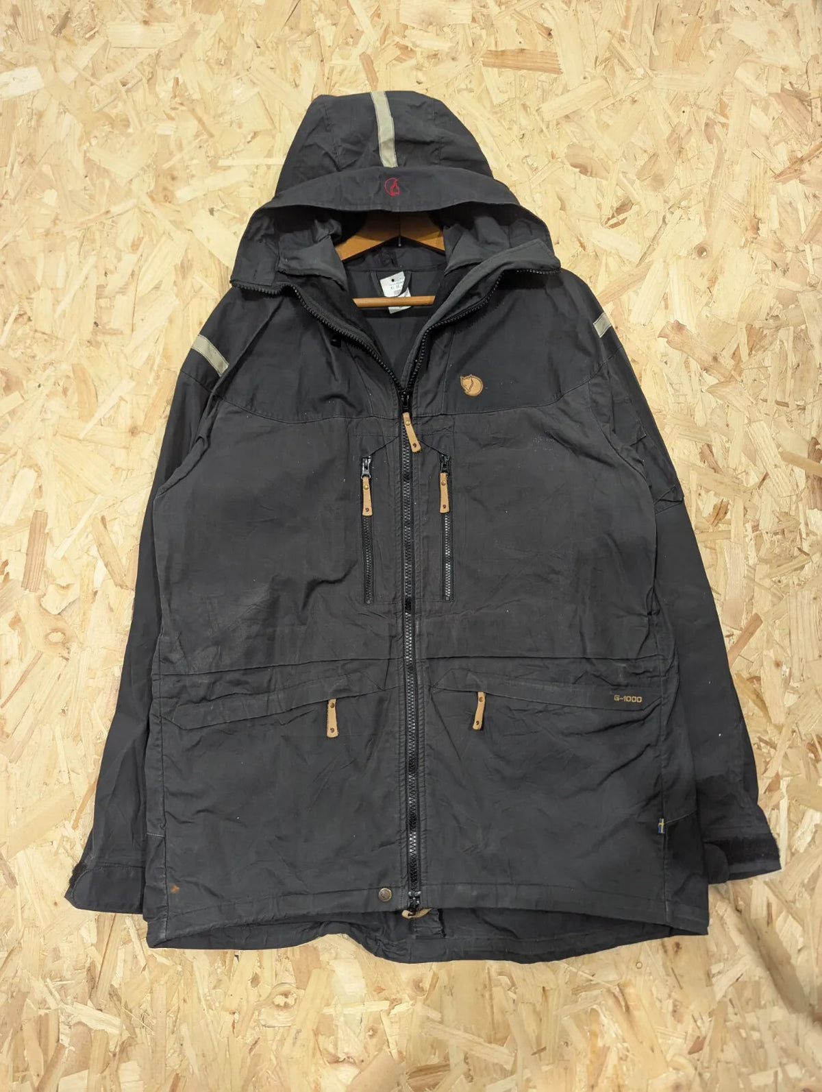Fjallraven Tur G1000 Jacket Mens Large Black Hooded Canvas Wax Parka Anorak
