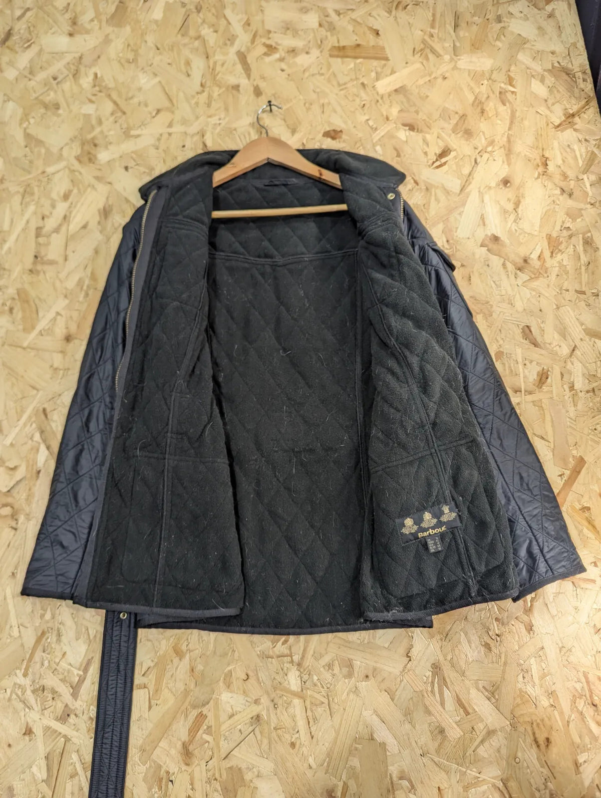 Barbour International Quilted Jacket Womens UK16 Black Polar Insulated Fleece