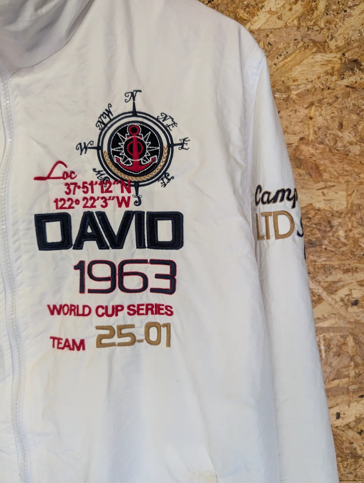 Camp David Bomber Jacket Mens XXL White Cotton Embroidered Graphic Full Zip Mesh
