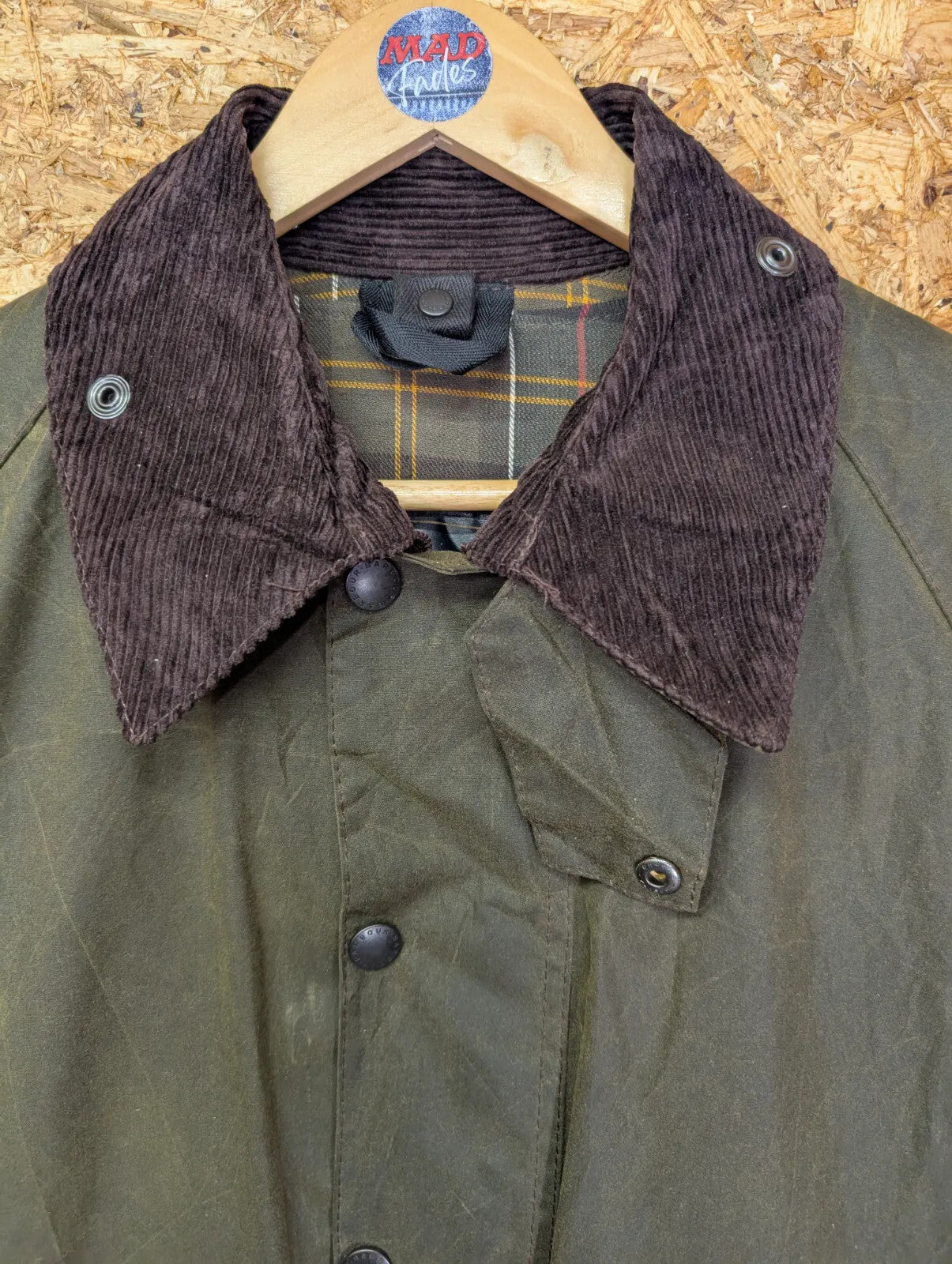 Barbour Classic Beaufort Wax Jacket Mens Large C42 Olive Green Cotton Tartan