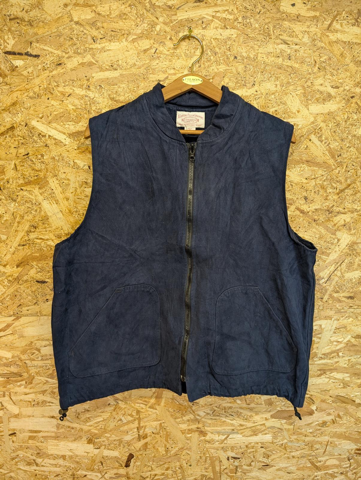 Filson Moleskin Outfitter Vest Mens XL Navy Blue Cotton Waistcoat Gilet Zip
