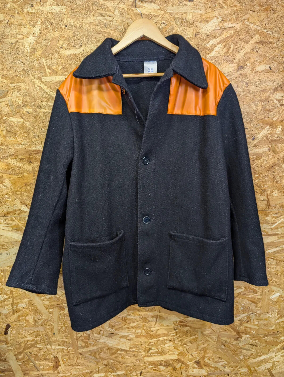 Vintage Donkey Jacket Mens Medium Black Orange NCB Coal Chore Wool 70s Button