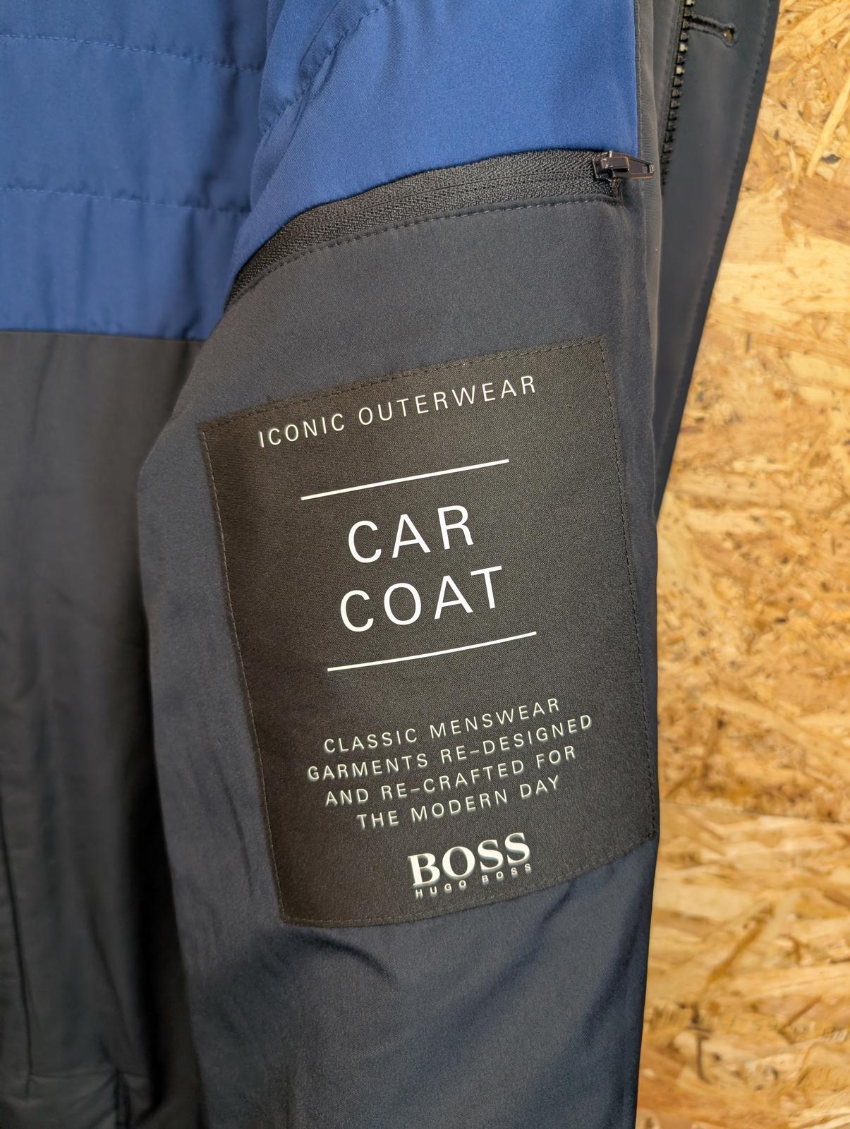 Boss Car Coat Mac Mens Size Medium 40 Navy Blue Black Waterproof Insulated 50