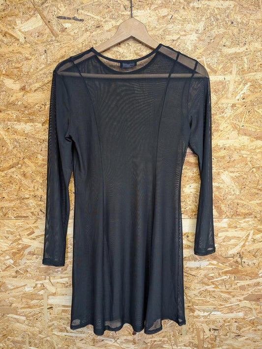 Nobodys Child Mesh Dress Women Medium Sheer Long Sleeve Black Lightweight