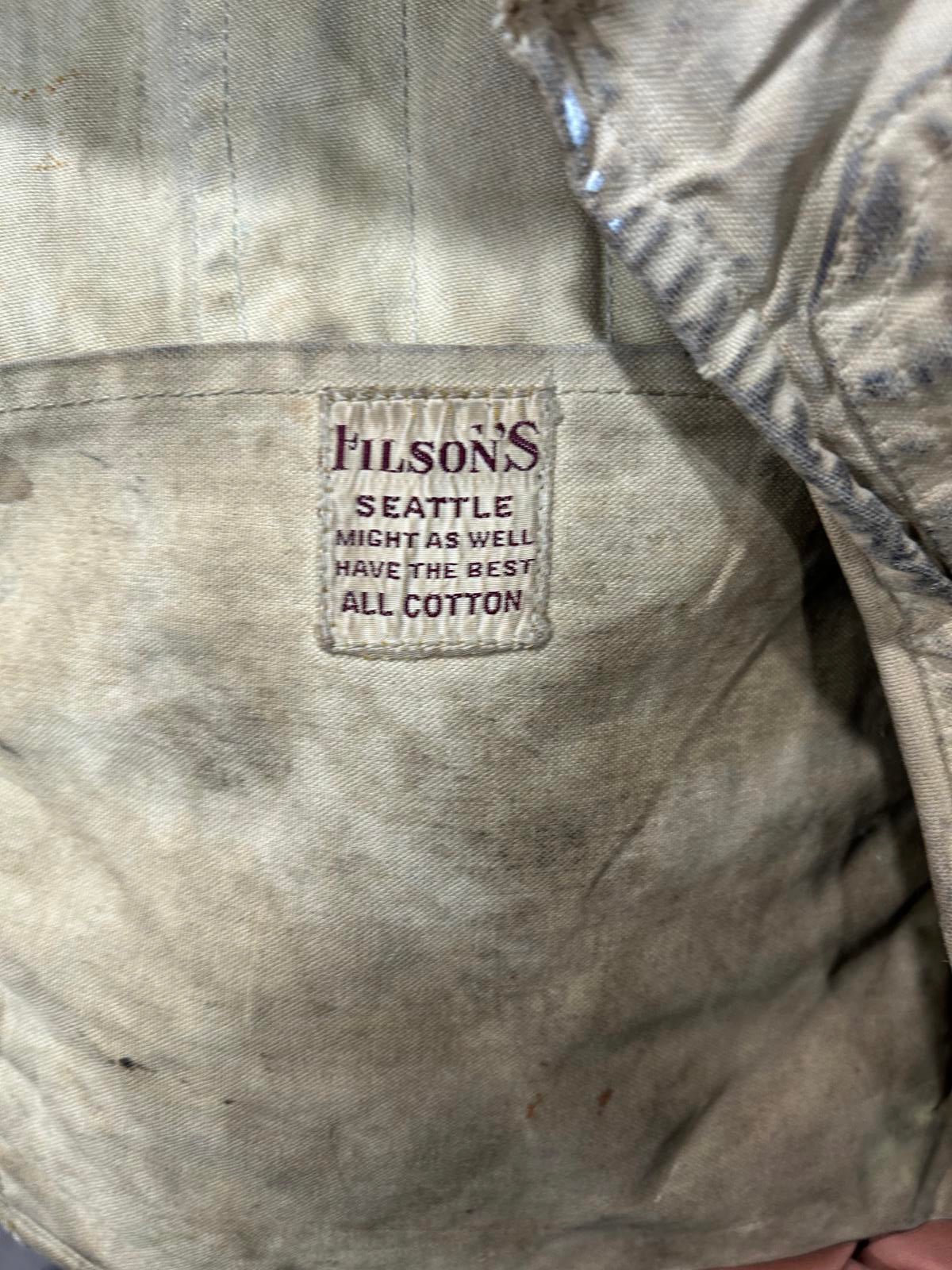 Vintage 50s Filson Dry Cloth Vest Medium Gilet Beige Made In USA Canvas