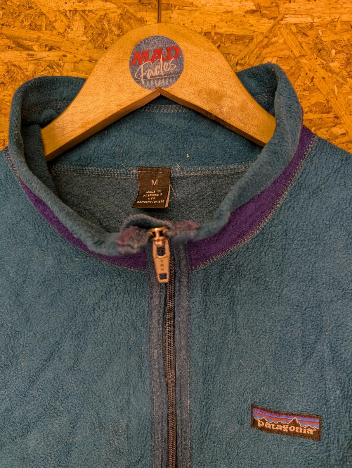 Vintage Patagonia PEF Fleece Vest Mens Medium Teal Blue Full Zip USA Made 90s