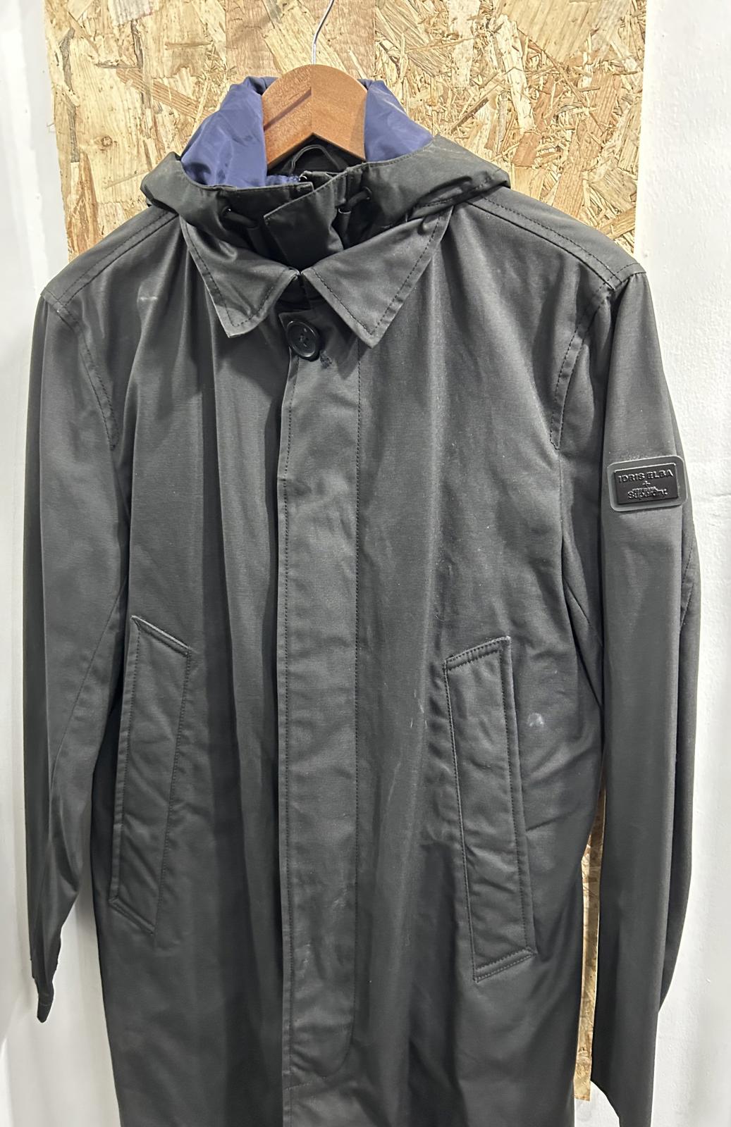 Superdry x Idris Elba Mens Size Small The Director Wax Coat Lined Hooded Black