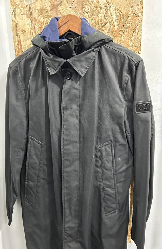 Superdry x Idris Elba Mens Size Small The Director Wax Coat Lined Hooded Black