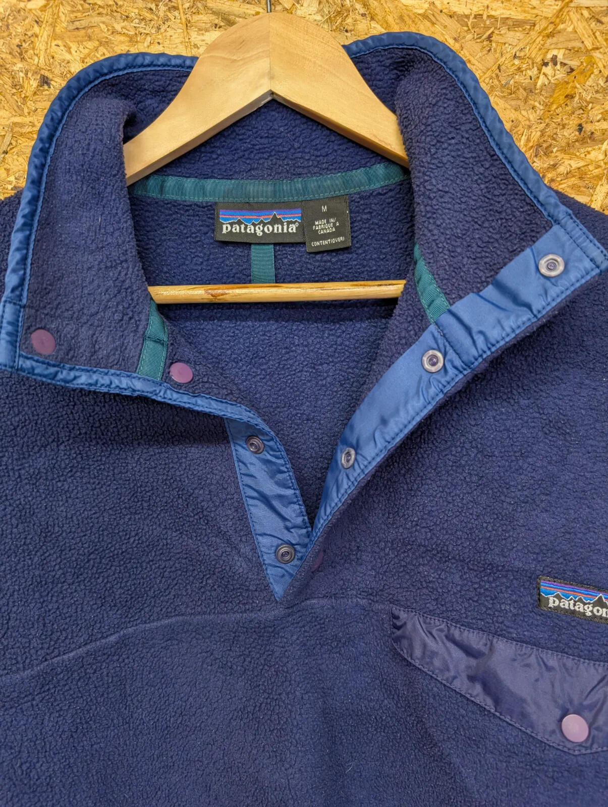 Vintage Patagonia Fleece Mens Medium Navy Blue Snap-T Synchilla 90s Canada