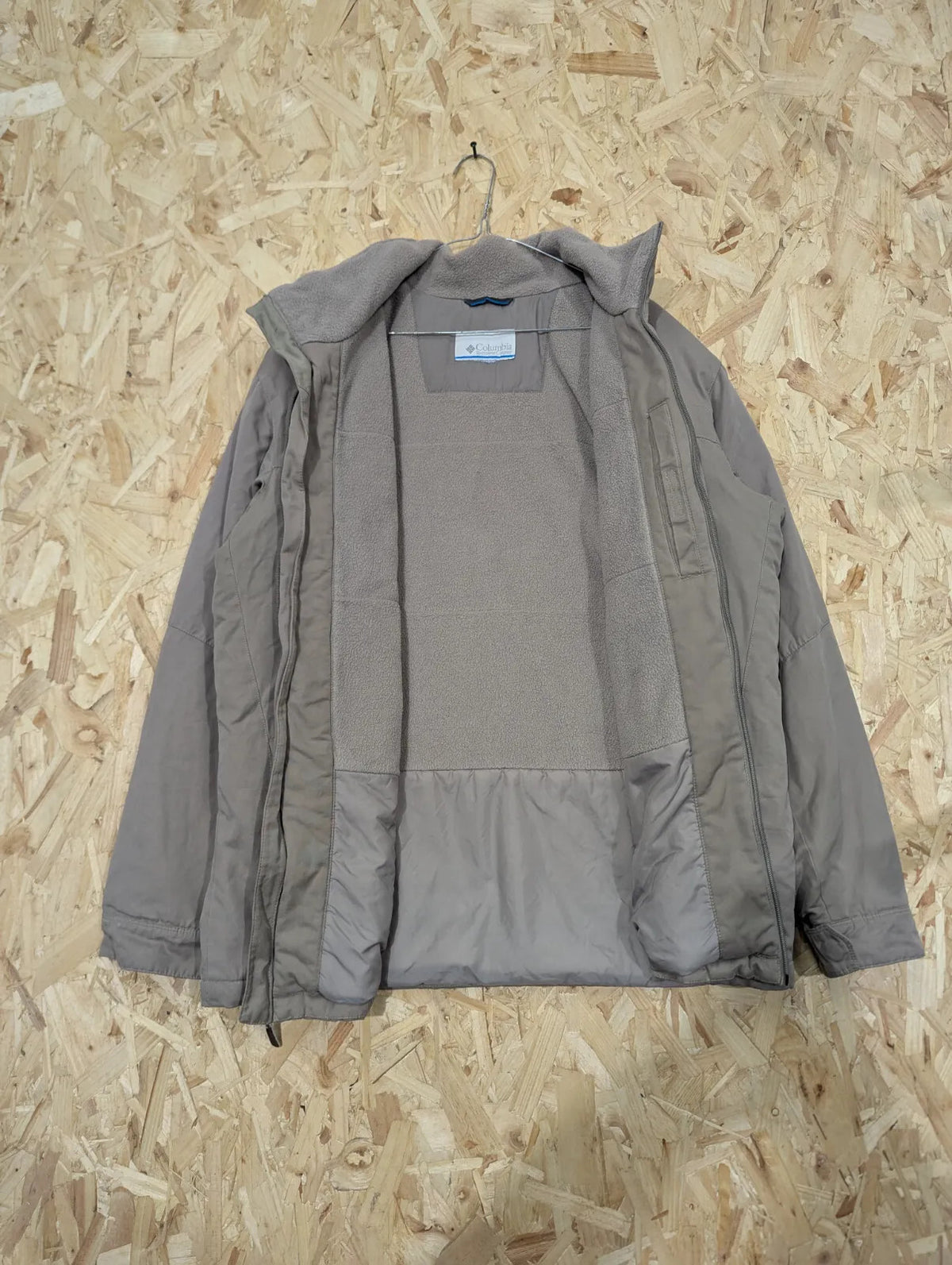Columbia Fleece Lined Jacket Mens Large Beige Grey Omni Shield Walking Hiking