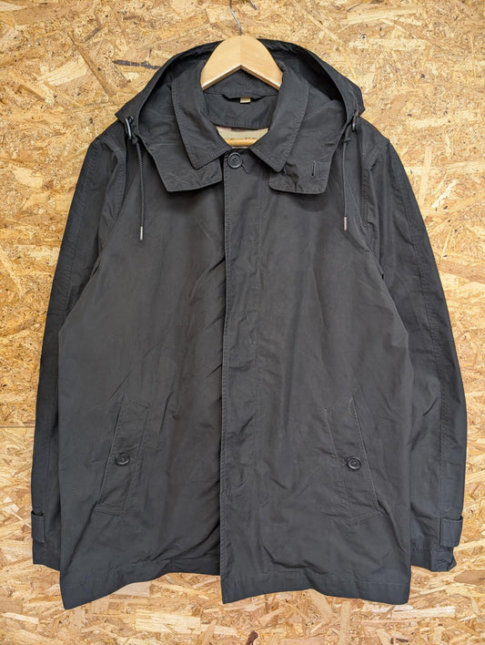 Burberry Brit Parka Medium Men Black Waterproof Removable Hood Nova-Check Shell