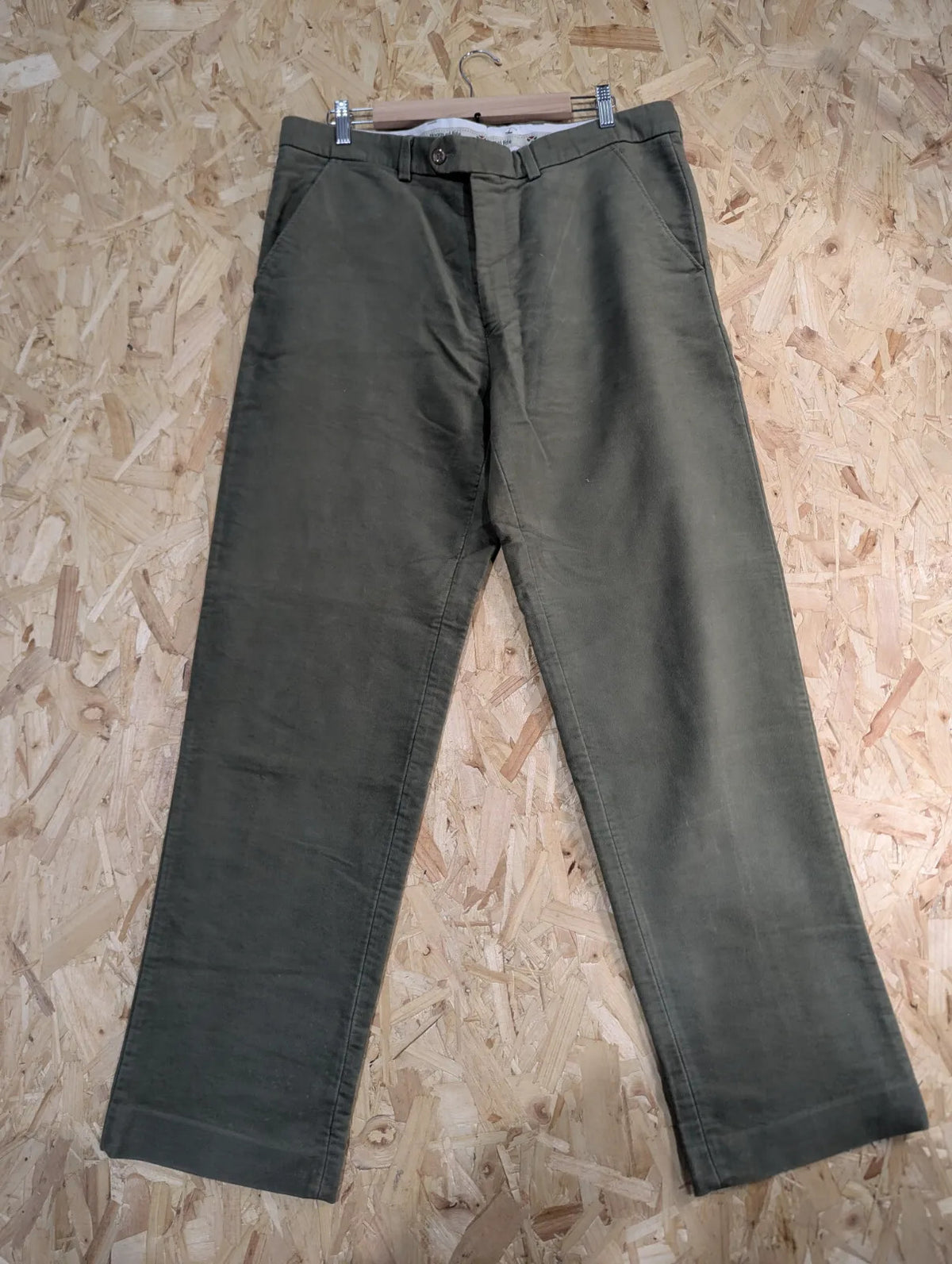 Hoggs Of Fife Chinos Mens W38 L33 Khaki Green Moleskin Straight Leg Trousers
