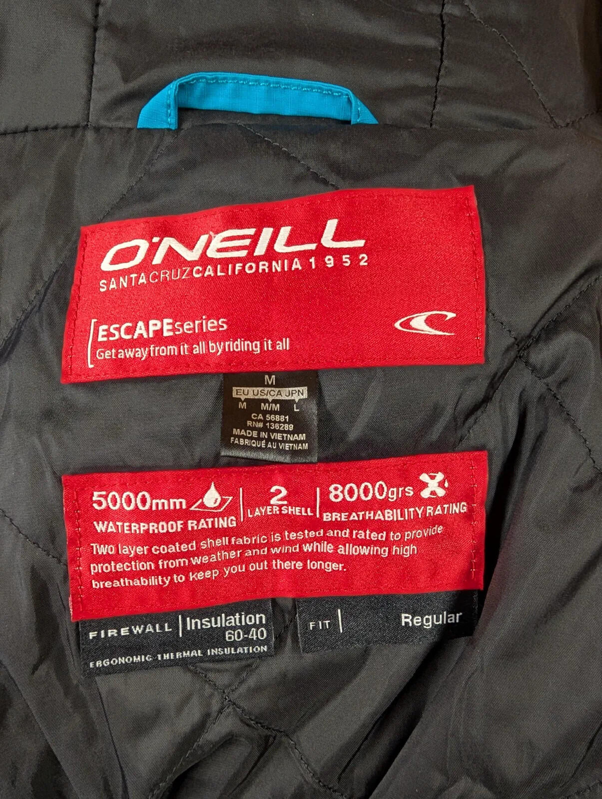 ONeill Escape Series Ski Jacket Women Medium Teal Blue Waterproof Snowboard Hood
