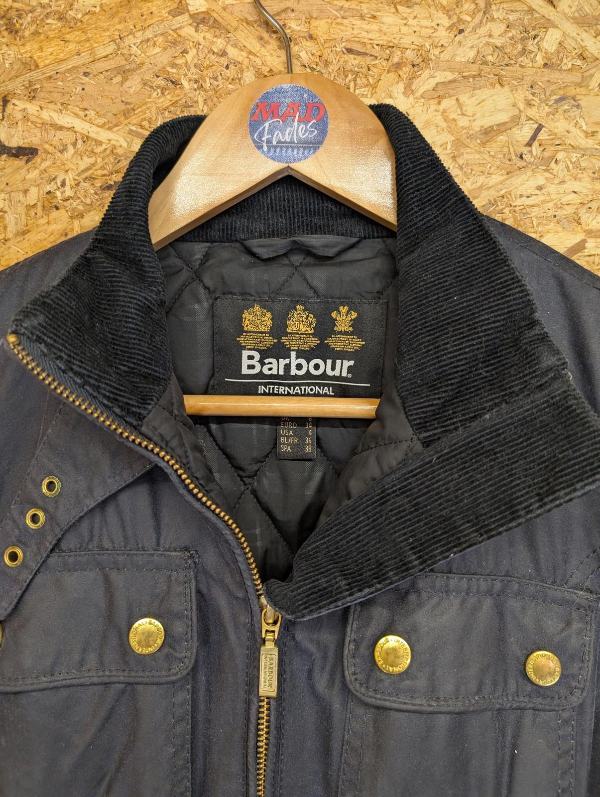 Barbour International Heyford Wax Jacket UK 8 Women Navy Blue Quilted Lined Belt