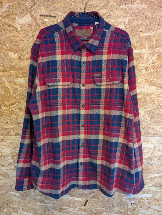 Orvis Flannel Over-Shirt XL Plaid Check Shacket USA Red Blue Beige Hand Pockets