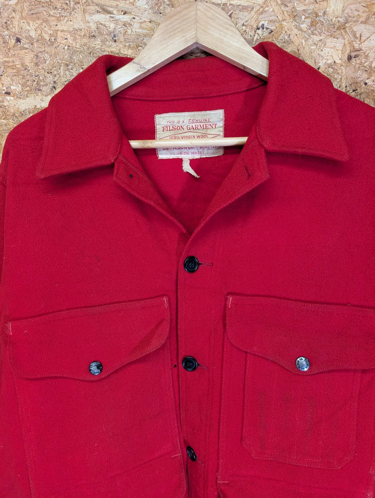 Filson Mackinaw Wool Cruiser Jacket Men Medium Red USA Union Made Vintage 60s