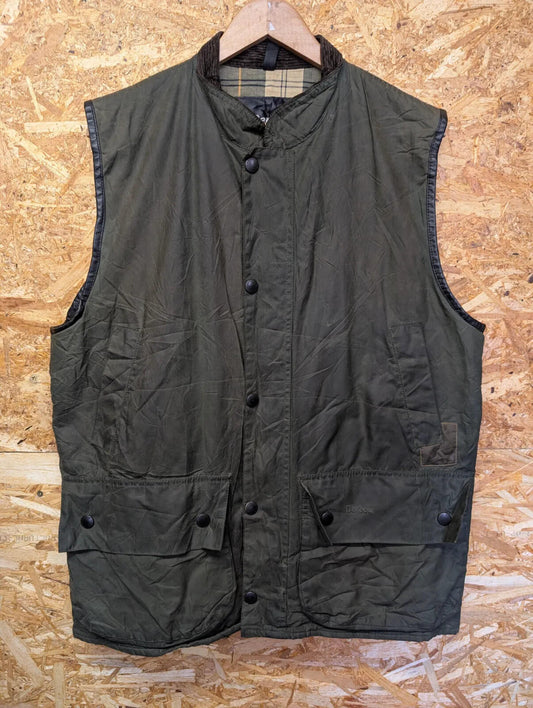 Barbour Westmorland Waxed Gilet Mens Large Olive Green Vest Tartan Bodywarmer