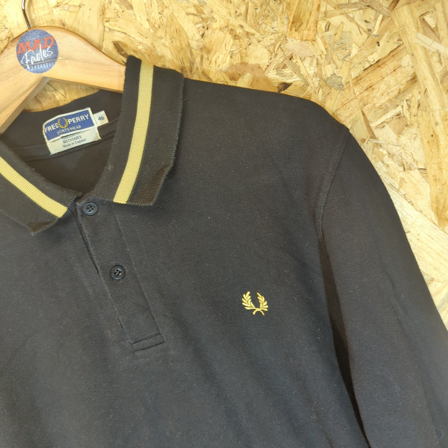 Fred Perry Reissues Made In England Black Yellow Polo Shirt Long Sleeve XL 46