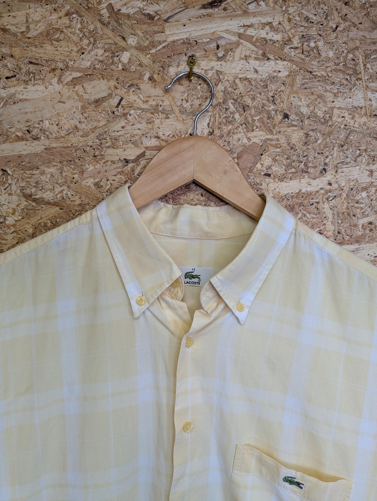 Lacoste Shirt Large 43 Vintage 90s Short Sleeve Yellow White Check Cotton