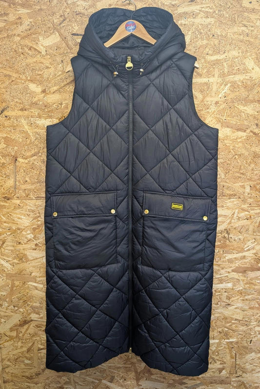 Barbour Bonneville Longline Gilet UK 14 Women Hooded Fibredown Padded Vest Quilt
