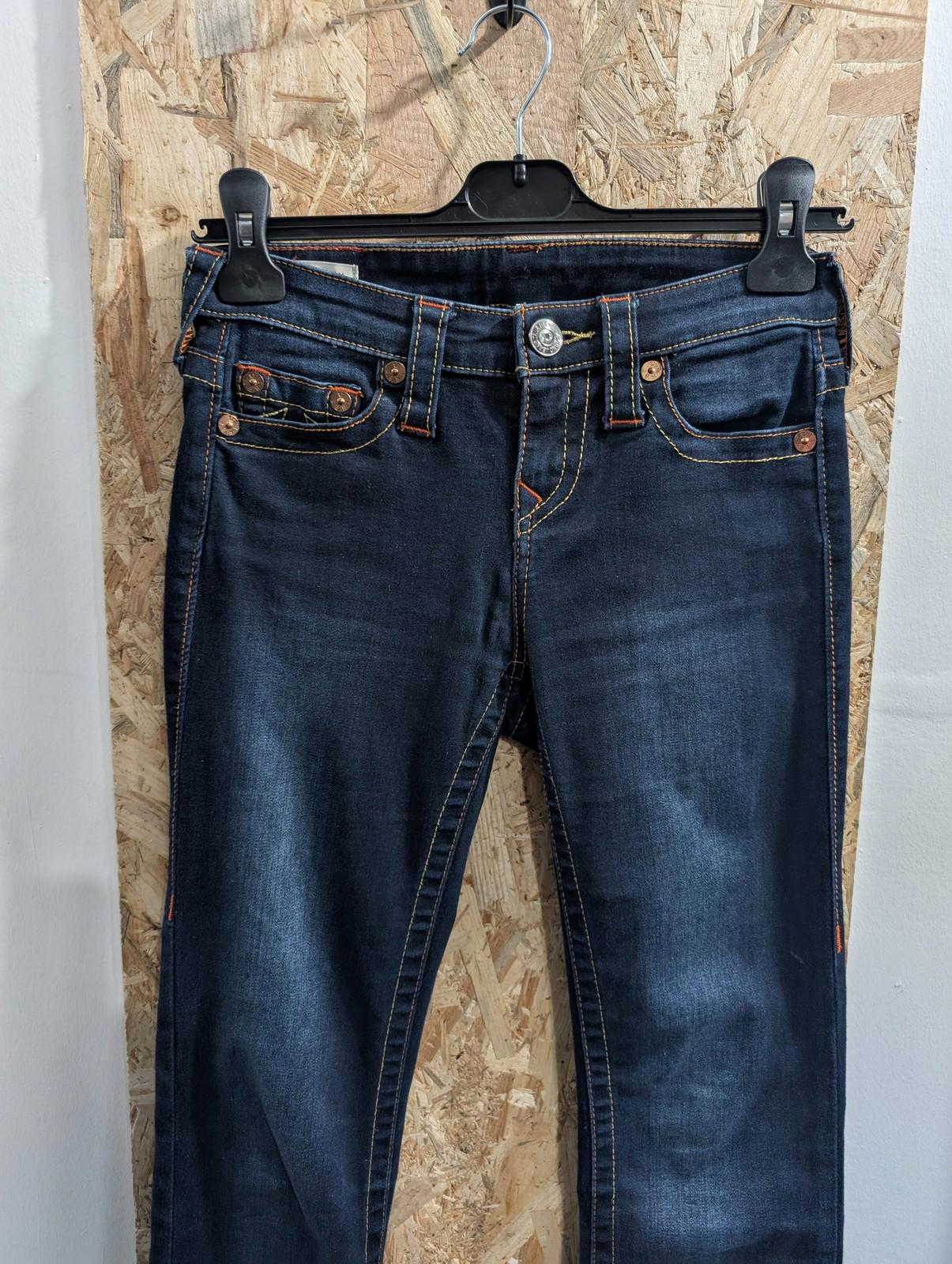 True Religion Women Jeans W25 L30 Navy Blue Straight Slim Leg Billie Denim
