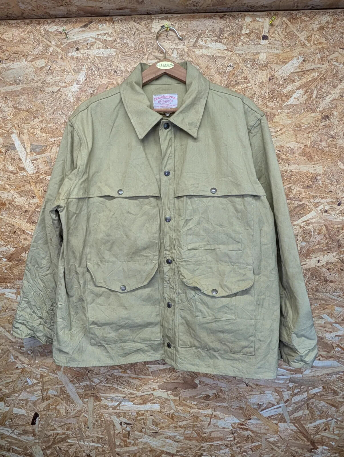 Filson Waxed Cotton Field Jacket Mens 46 Olive Snap Front Outdoor Workwear