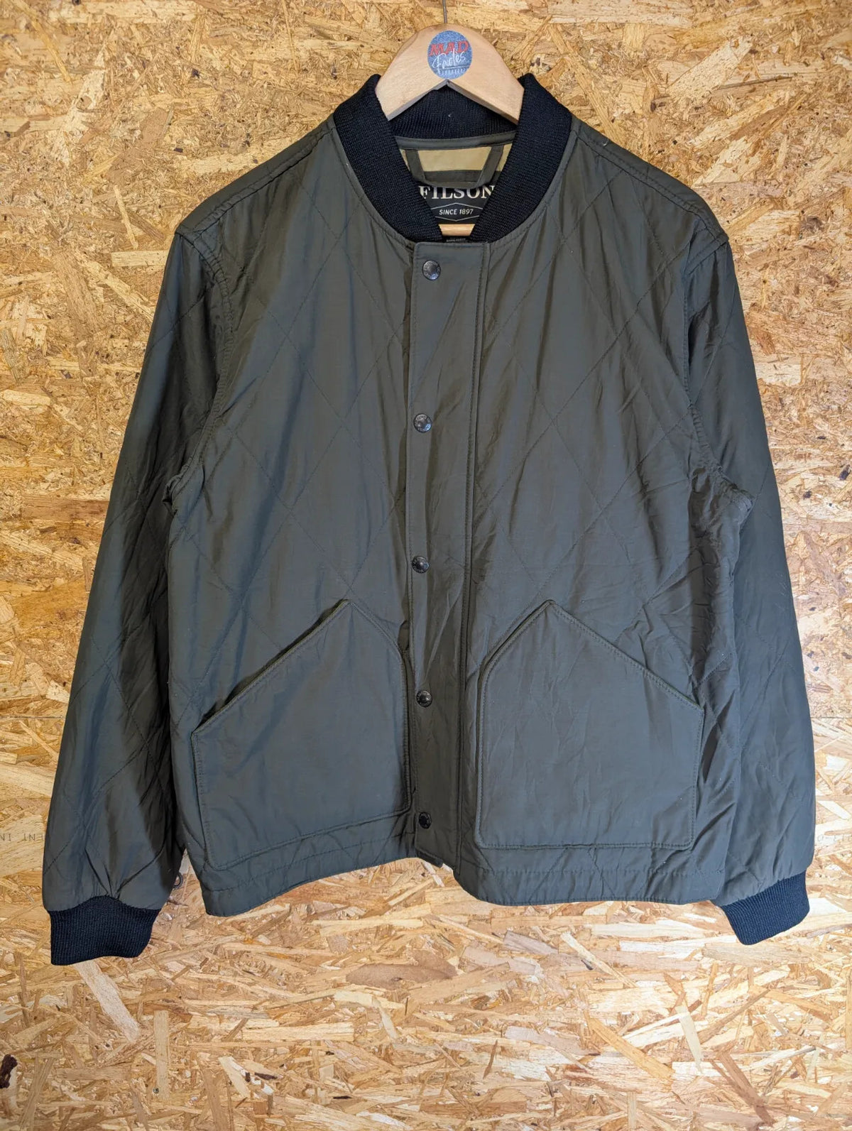 Filson Quilted Pack Bomber Jacket Mens Medium Dark Otter Green Padded Primaloft