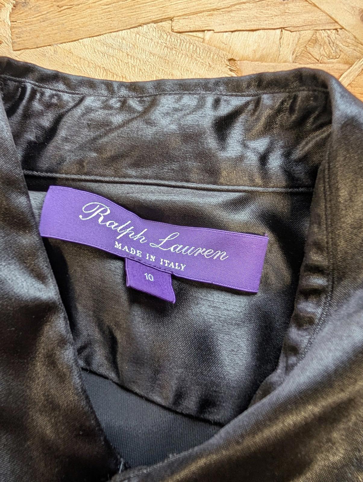 Ralph Lauren Purple Label Satin Shirt Size 10 Women Black Epaulettes Military