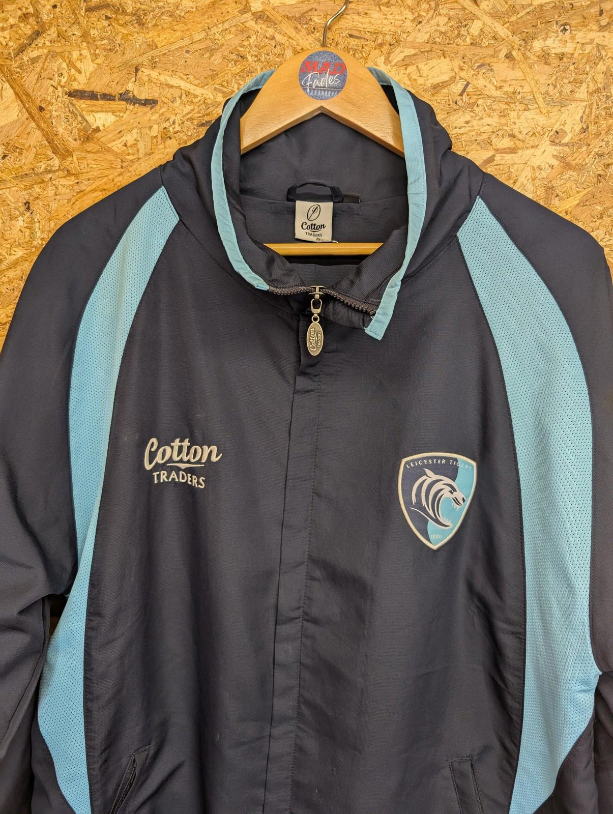 Leicester Tigers Jacket Large Men Cat Training Top Navy Blue Zip Cotton Traders