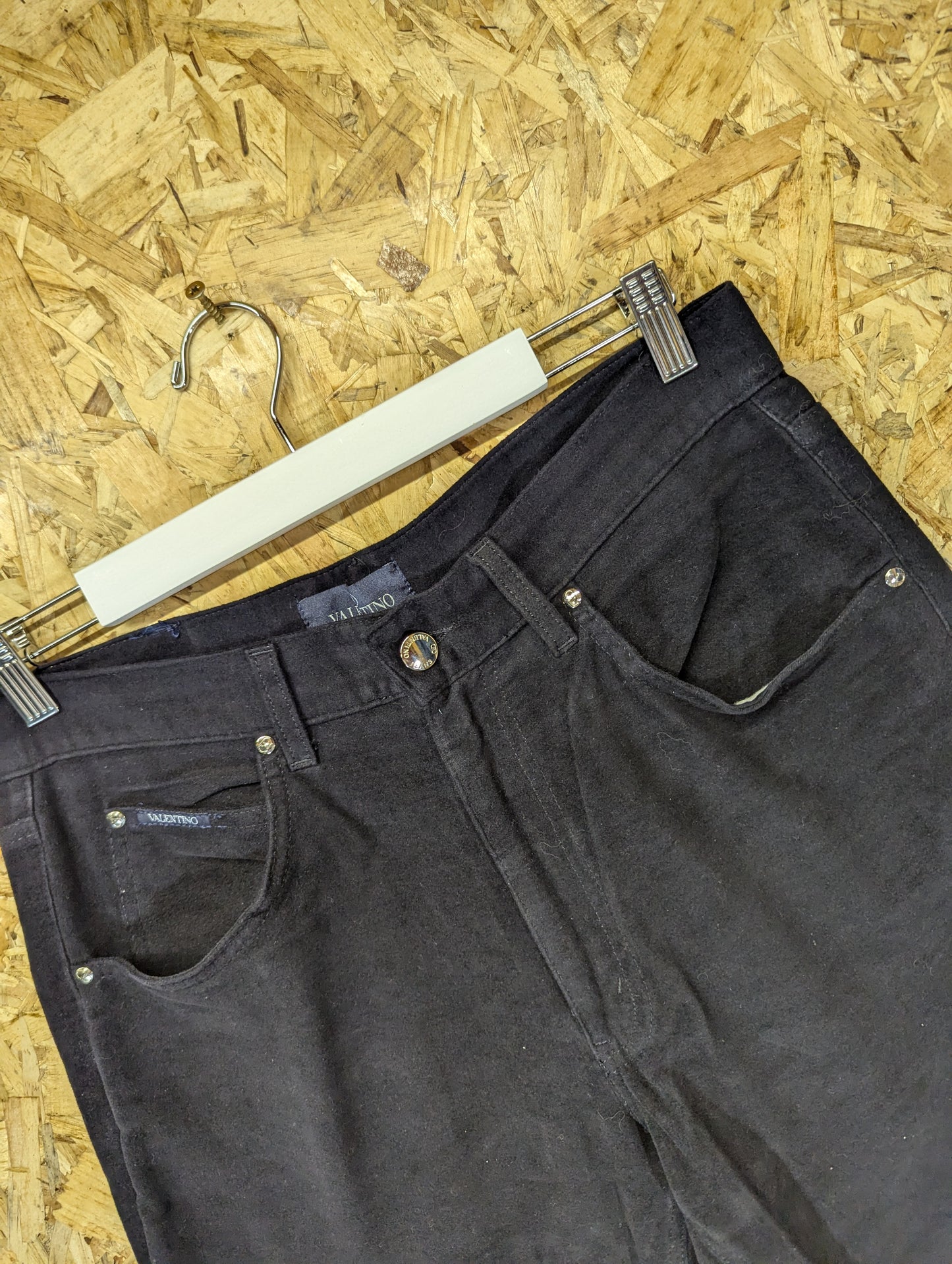 Valentino Vintage 90s Moleskin Velvet Velour Trousers Pants Navy Blue W34 L32