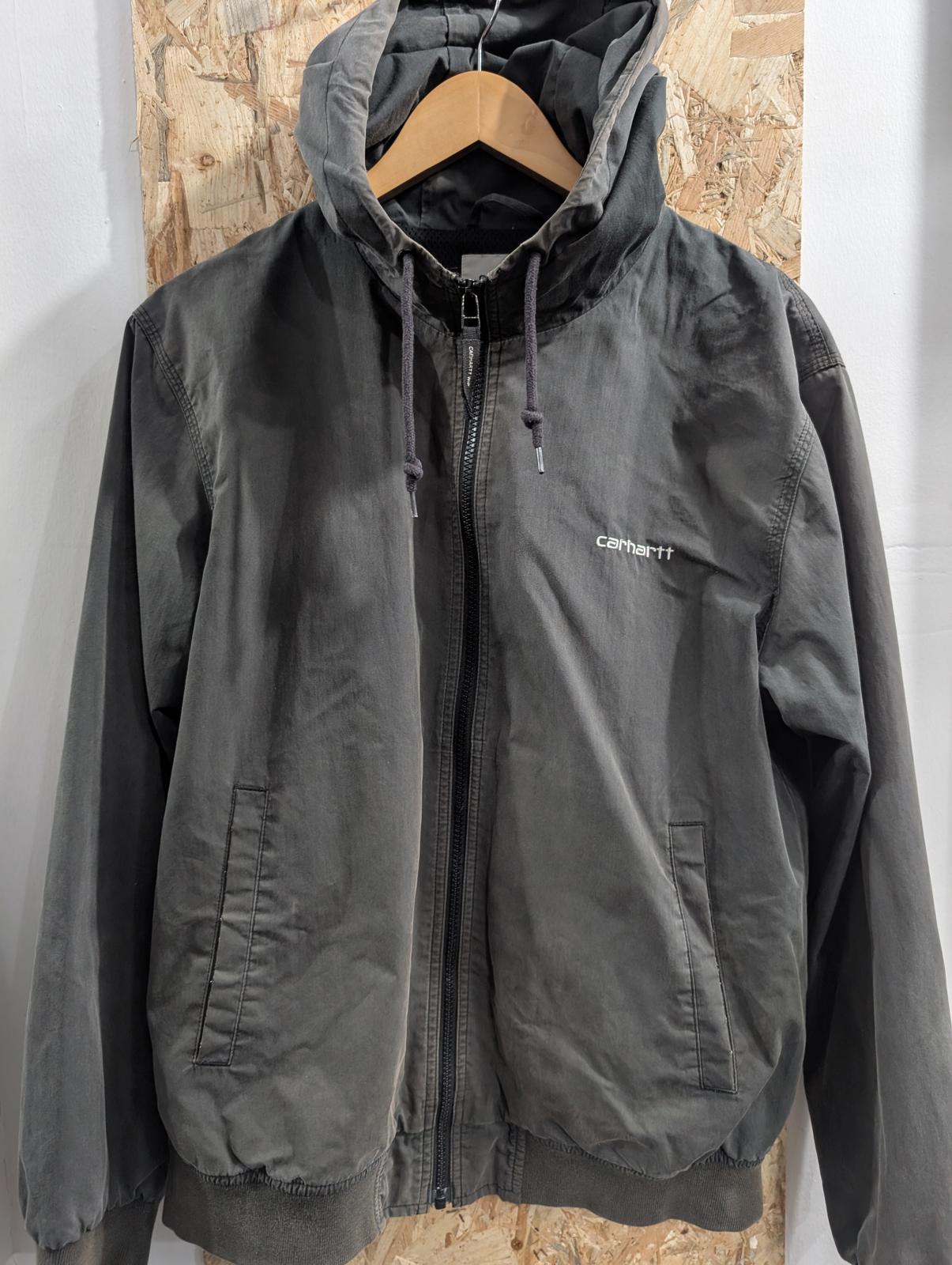 Carhartt Marsh Jacket Mens Size Medium Grey Black Faded Hooded Full Zip