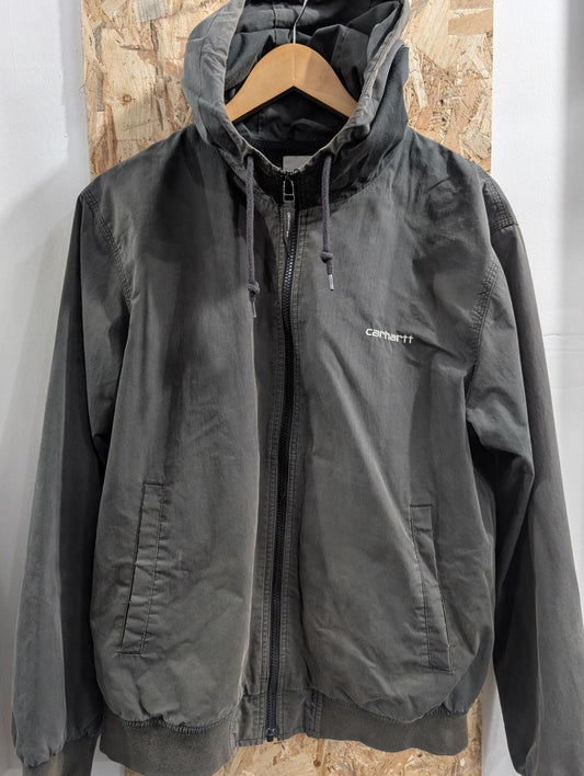 Carhartt Marsh Jacket Mens Size Medium Grey Black Faded Hooded Full Zip