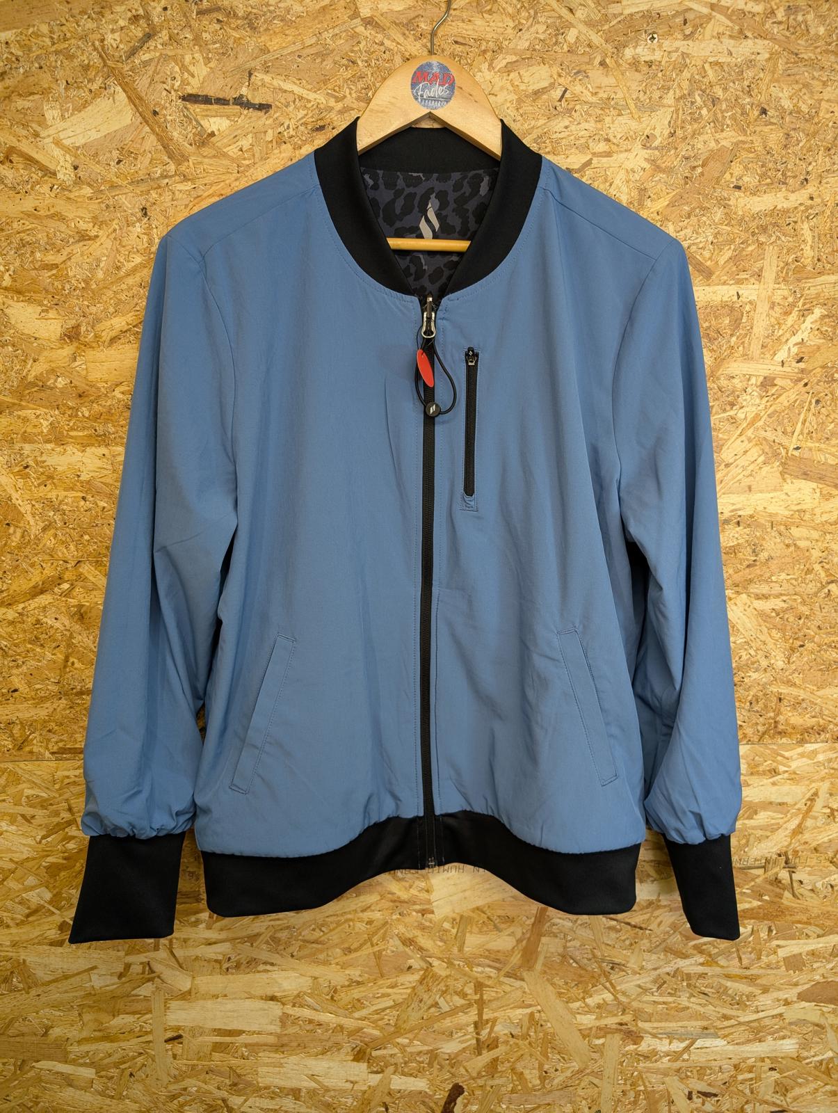 Skechers Womens Size Large Midnight Leopard Reversible Bomber Track Jacket Blue