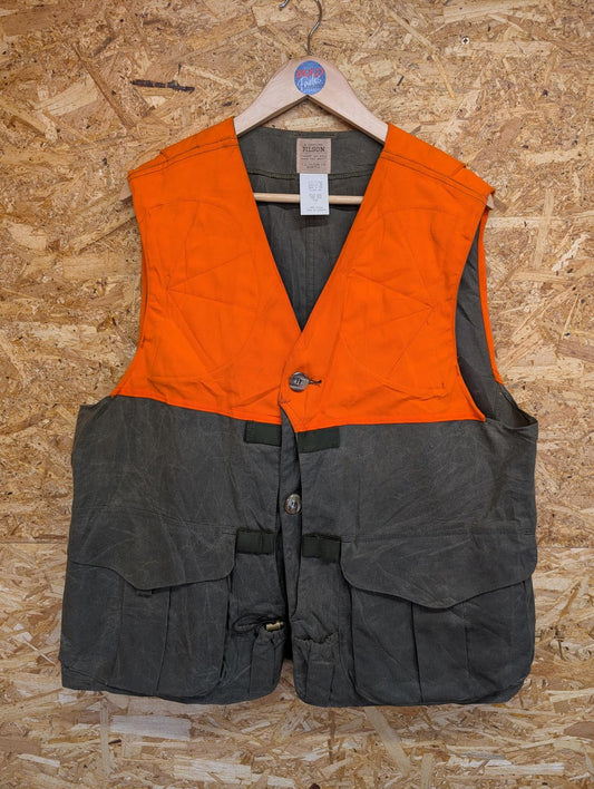 Filson Tin Cloth Blaze Orange Upland Hunting Vest Large Khaki USA Gilet Canvas
