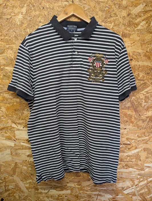 Vintage Ralph Lauren Polo Shirt Men XL Black White Embroidered Cotton Stripe 90s