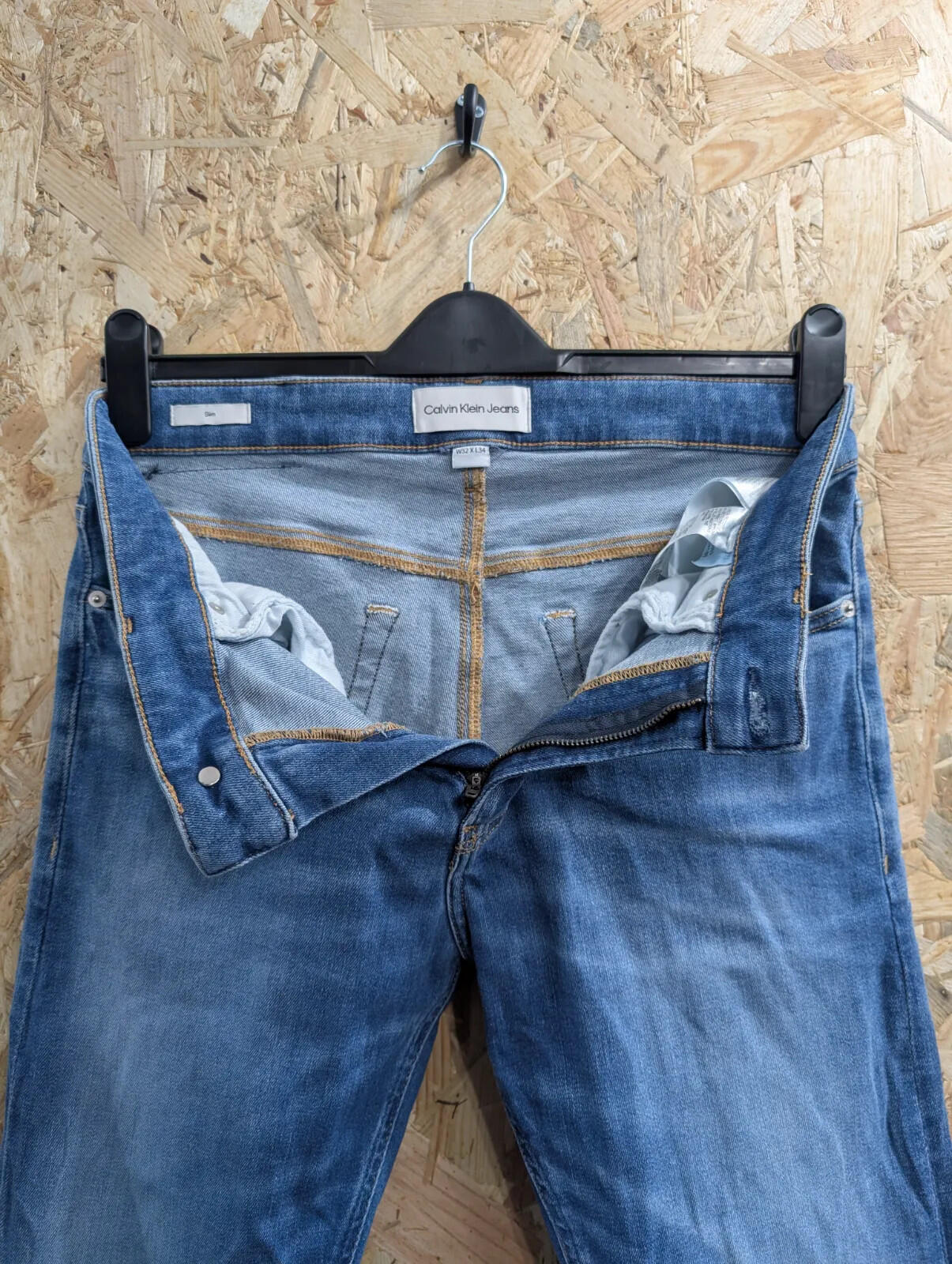 Calvin Klein Jeans CK Slim Mens W32 L34 Mid Blue Wash Denim Zip Fly Straight Leg