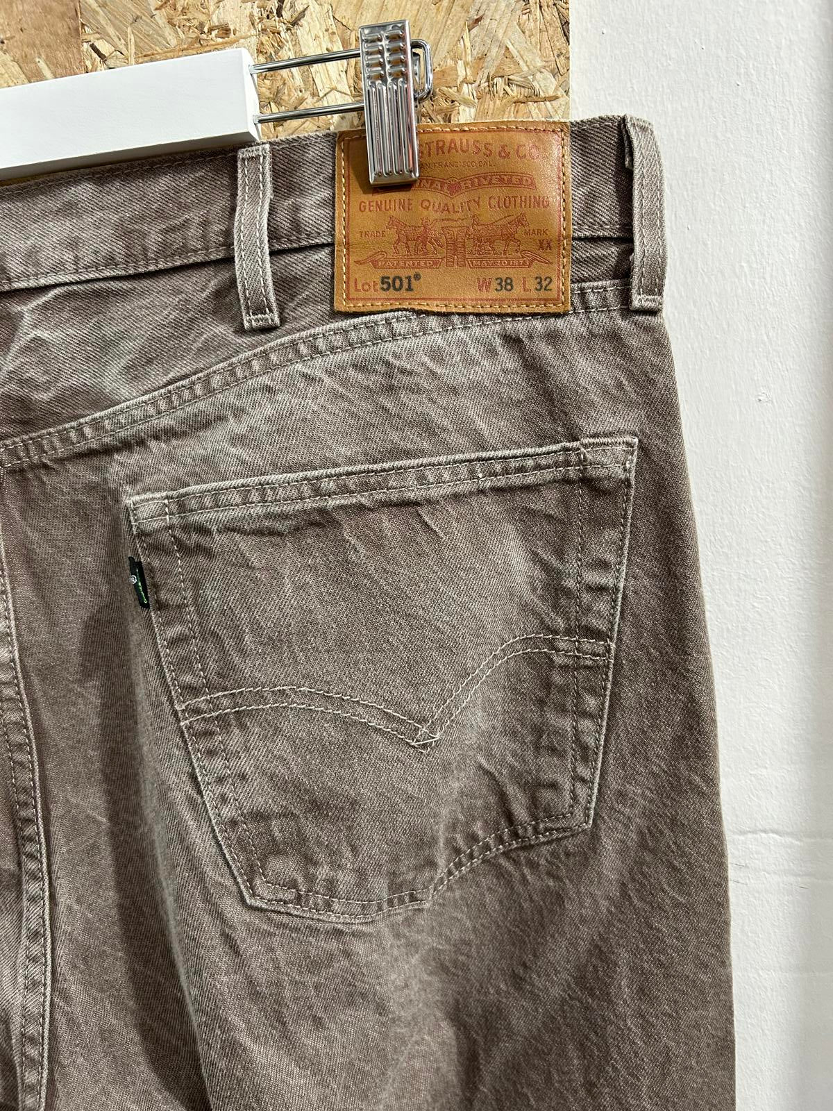 Levis 501 Fresh Produce Jeans W38 L31 Tall Beige Brown Denim Button Fly LVC