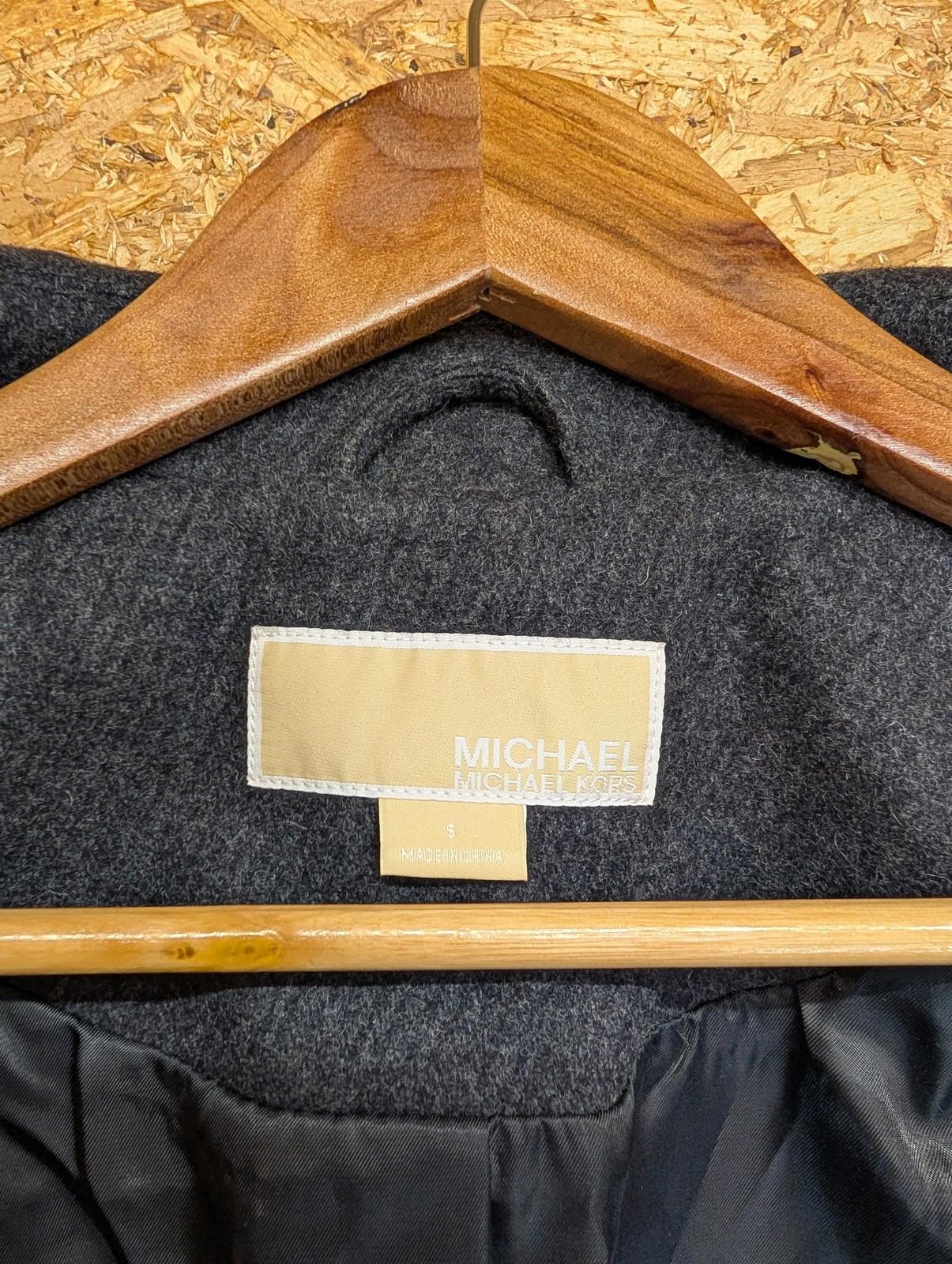 Michael Kors Peacoat Jacket Small Women Faux Leather Trim Charcoal Wool Blend