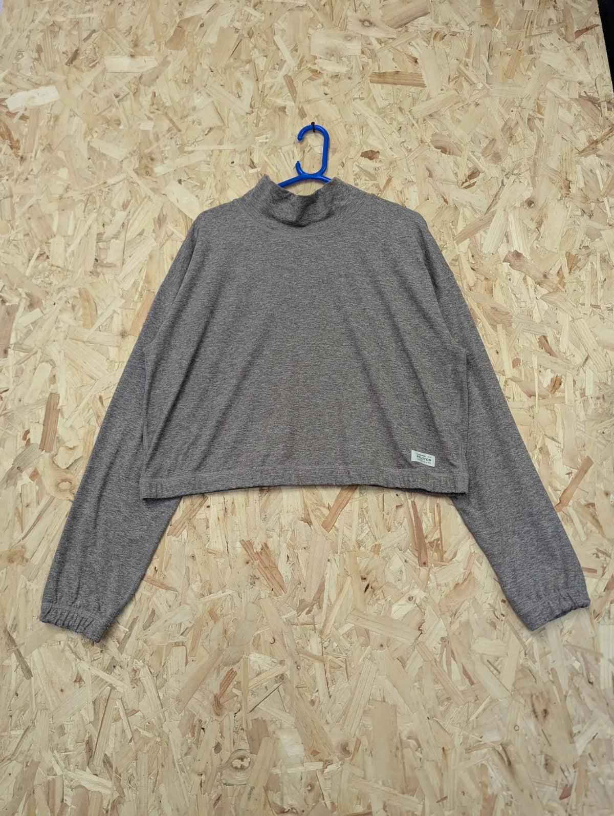 Peloton Mock Neck Top Grey Womens Large Brown Heathered Long Sleeve Pullover